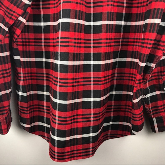 VTG Tommy Hilfiger XL Red Tartan Plaid Long Sleeve Button Up Shirt Crest Logo - Picture 11 of 16